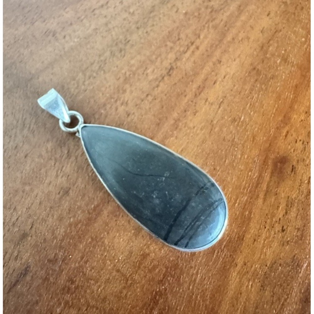 Natural Shungite Pendant Sterling Silver 925 Teardrop Protection Grounding